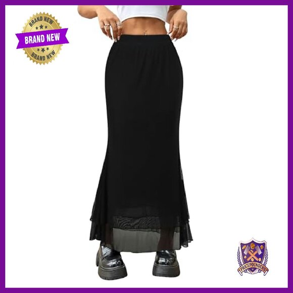 Mesh Maxi Skirt Elastic Waist Flowy Boho Summer Skirt - Picture 2 of 8